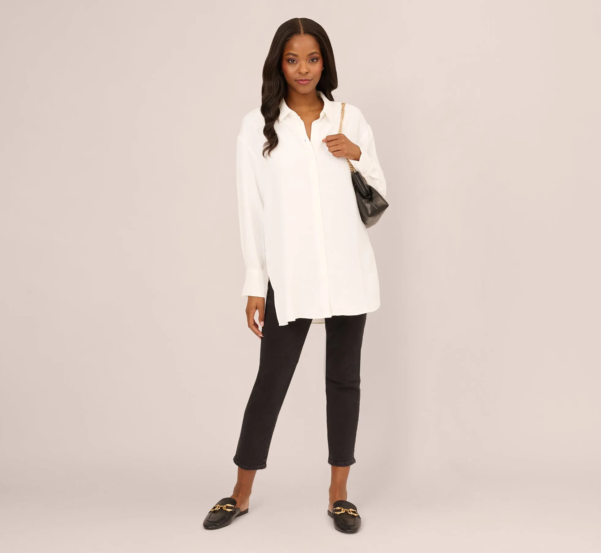 Long Sleeve Button Front Airflow Blouse In Ivory sold by Adrianna Papell