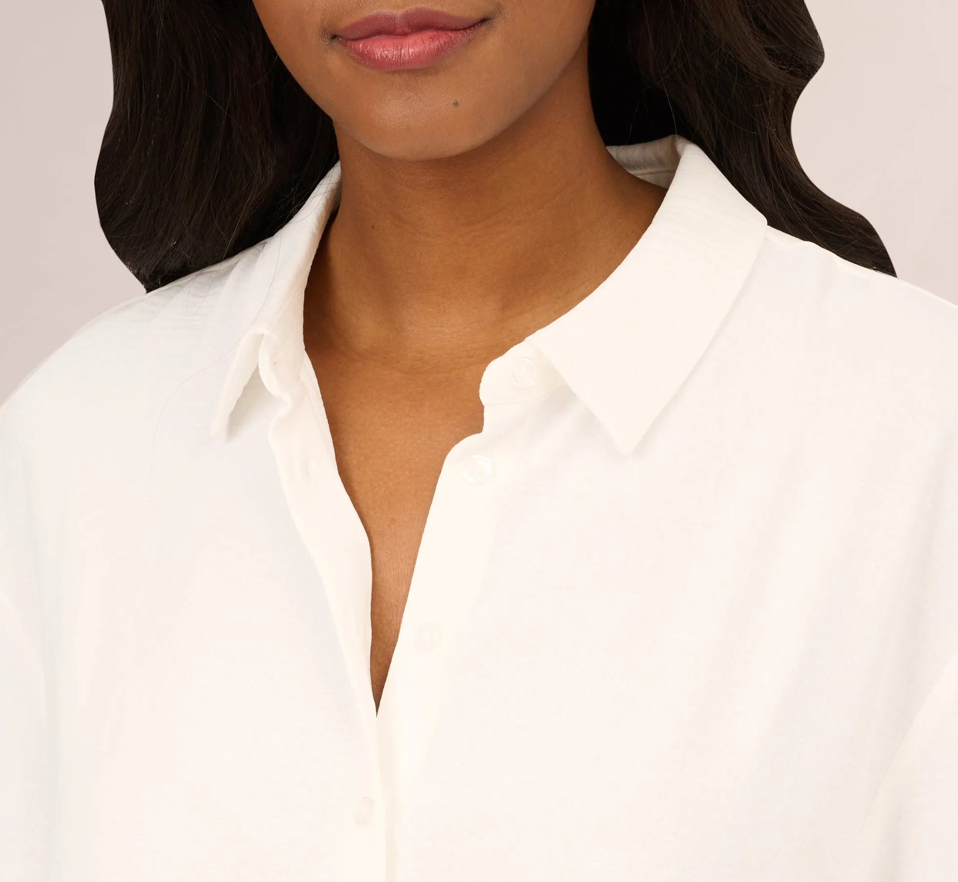 Long Sleeve Button Front Airflow Blouse In Ivory sold by Adrianna Papell product image thumbnail 3