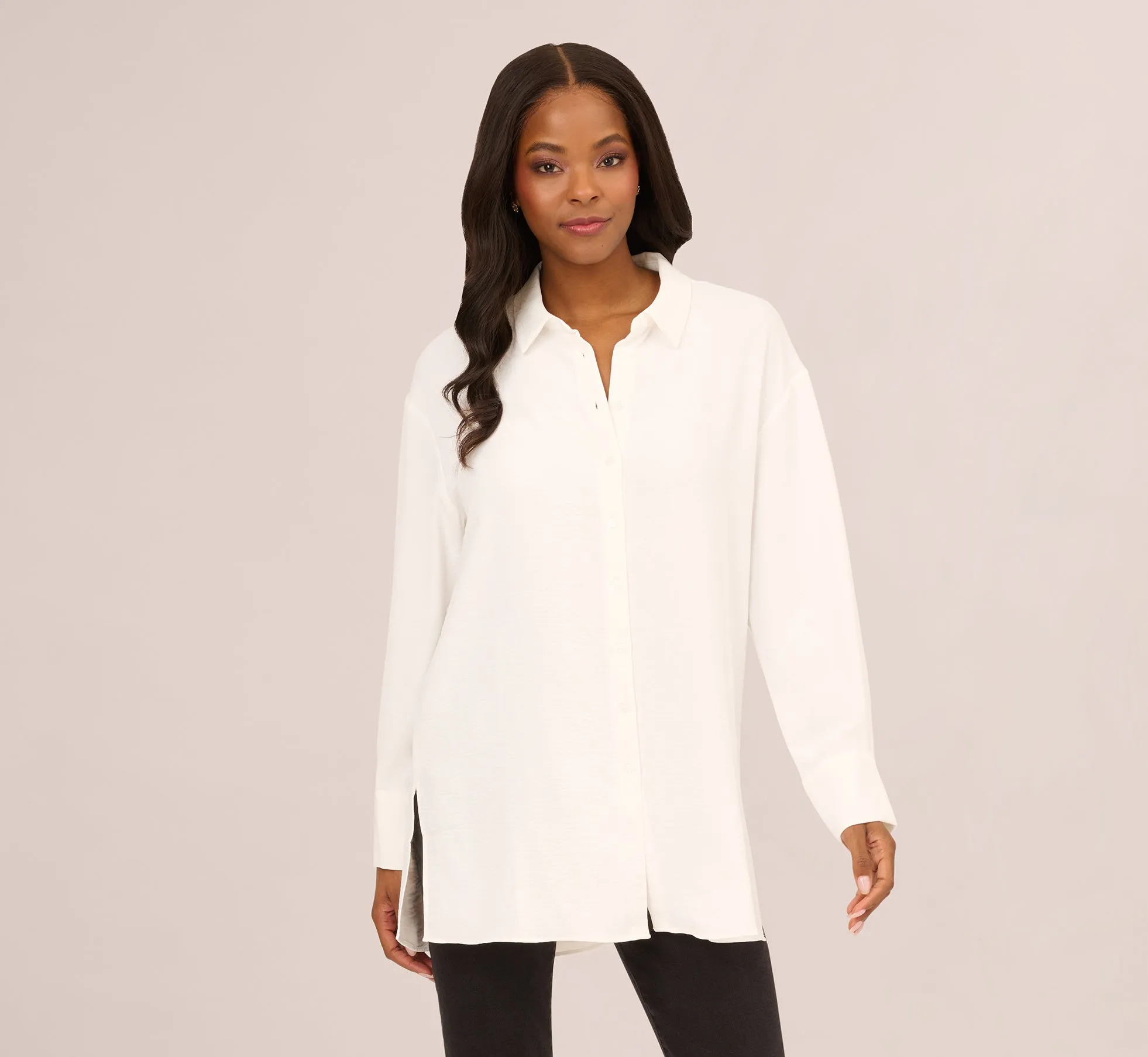 Long Sleeve Button Front Airflow Blouse In Ivory sold by Adrianna Papell product image thumbnail 2