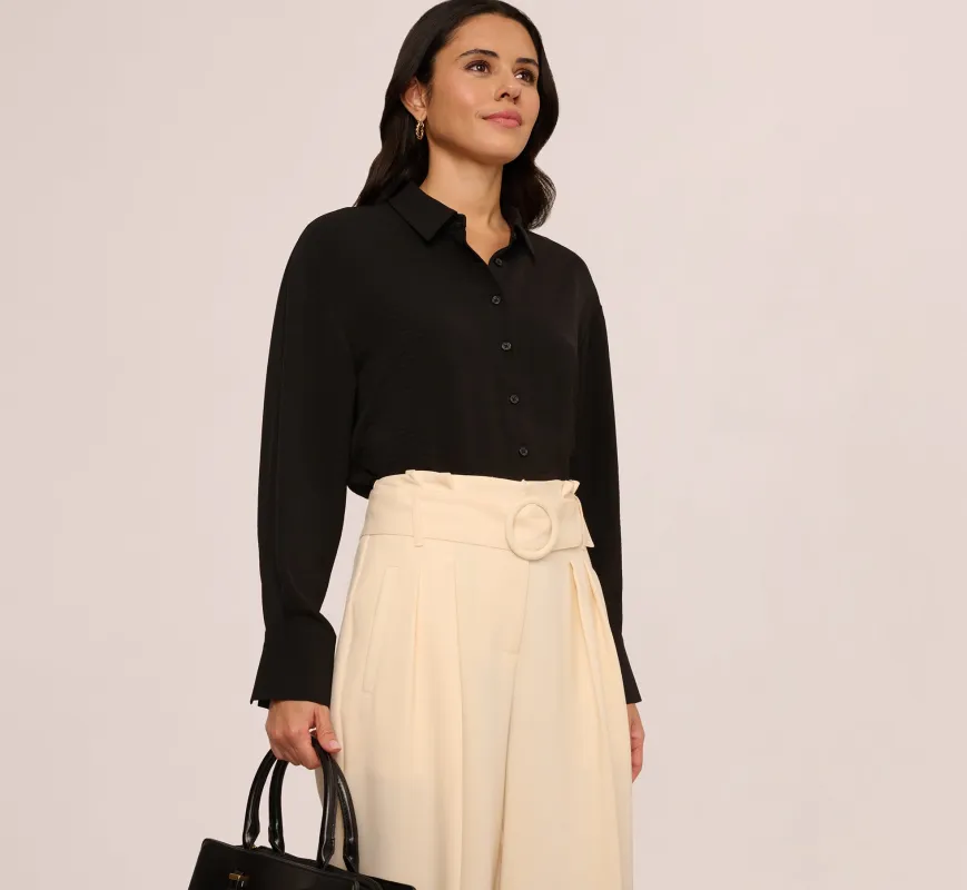 Long Sleeve Button Front Airflow Blouse In Black sold by Adrianna Papell