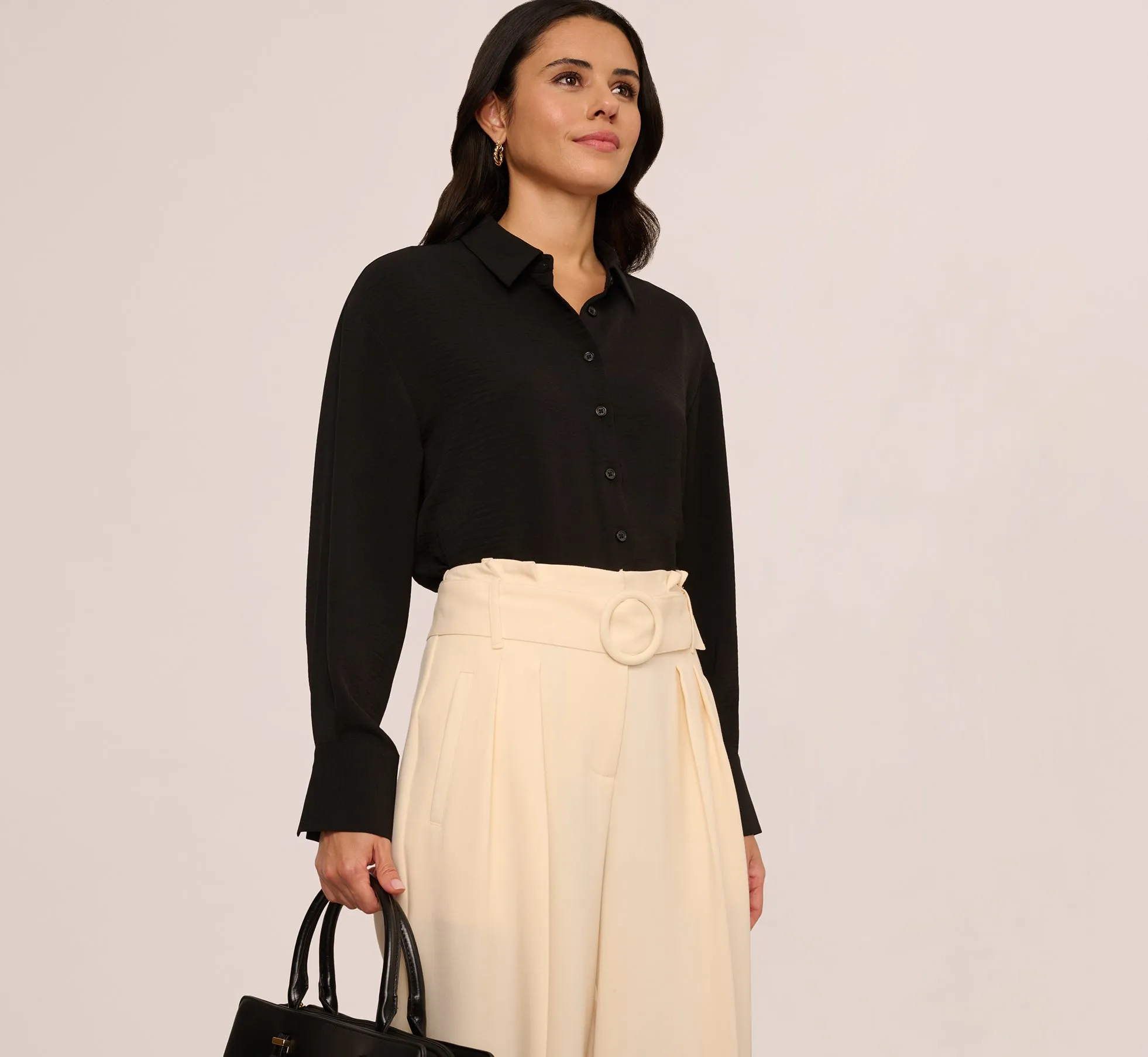 Long Sleeve Button Front Airflow Blouse In Black sold by Adrianna Papell