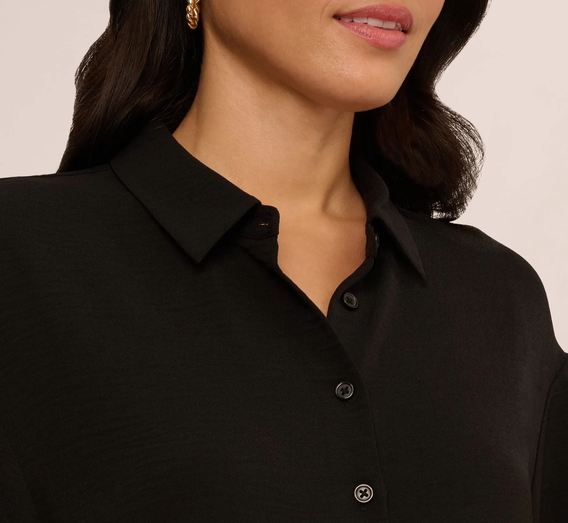 Long Sleeve Button Front Airflow Blouse In Black sold by Adrianna Papell product image thumbnail 4