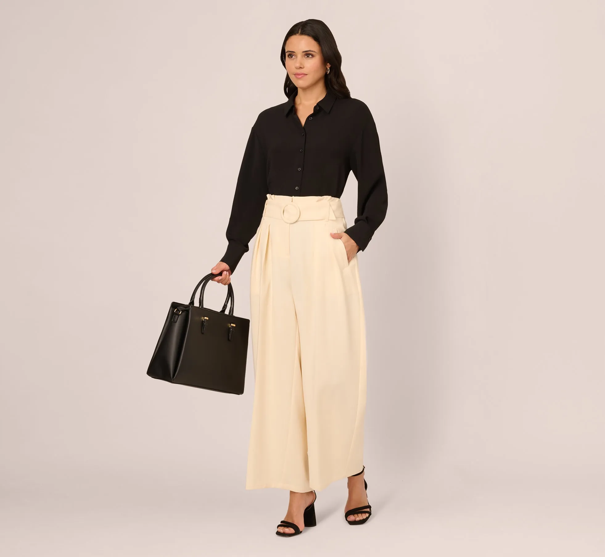 Long Sleeve Button Front Airflow Blouse In Black sold by Adrianna Papell product image thumbnail 2