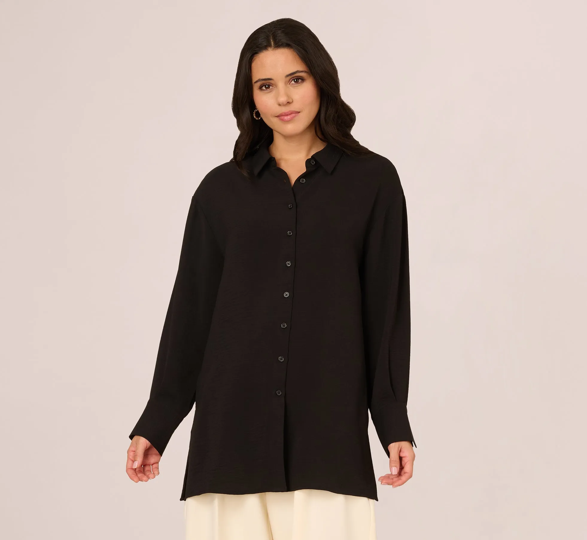 Long Sleeve Button Front Airflow Blouse In Black sold by Adrianna Papell product image thumbnail 3