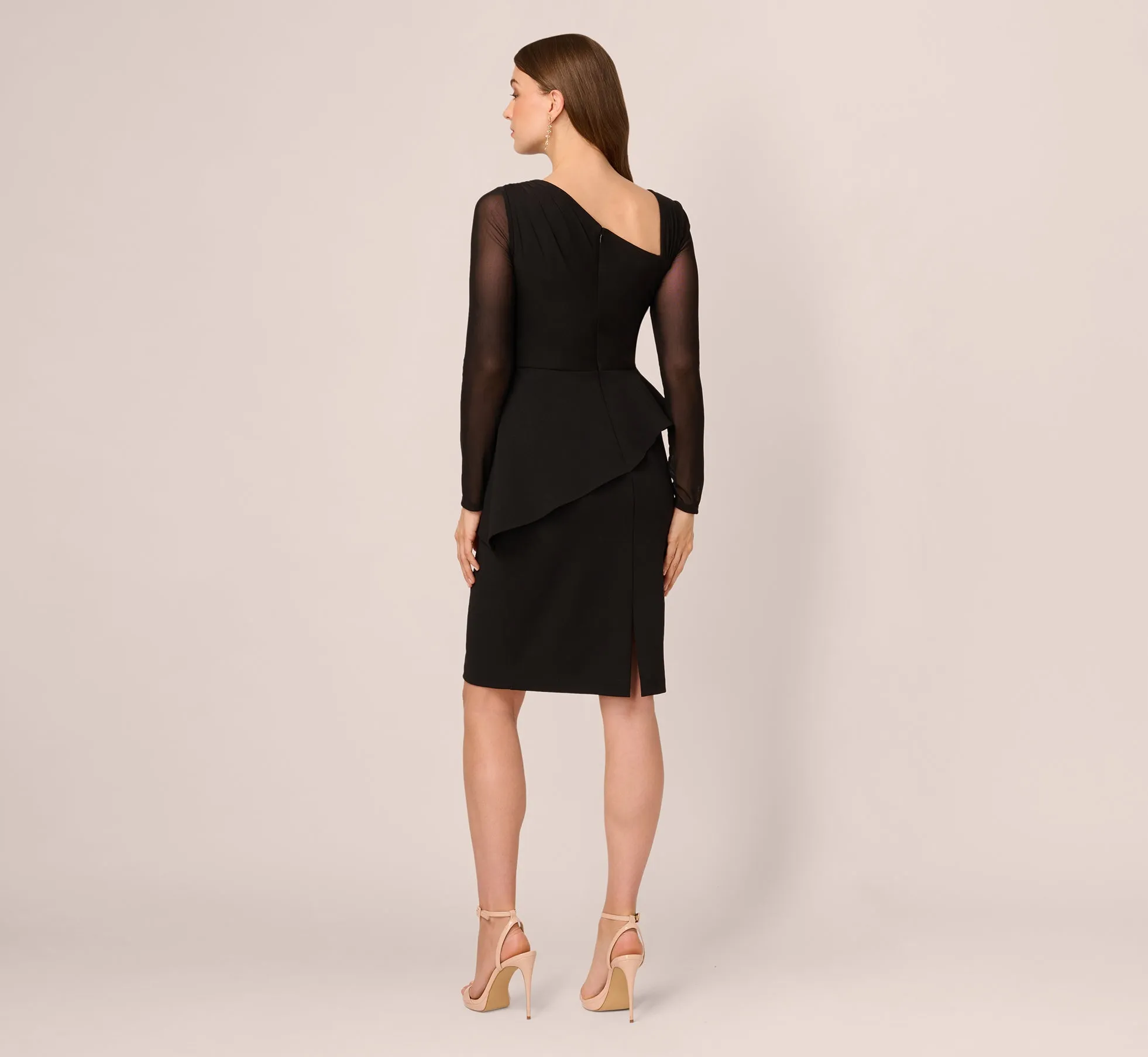Long Sleeve Asymmetrical Peplum Sheath Dress In Black sold by Adrianna Papell product image thumbnail 5