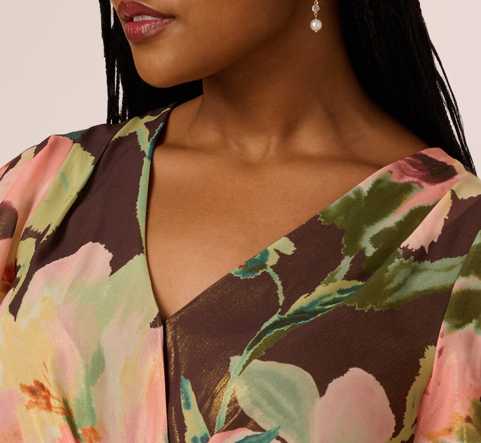 Plus Size Flutter Sleeve High Low Midi Wrap Dress In Brown Multi sold by Adrianna Papell product image thumbnail 3