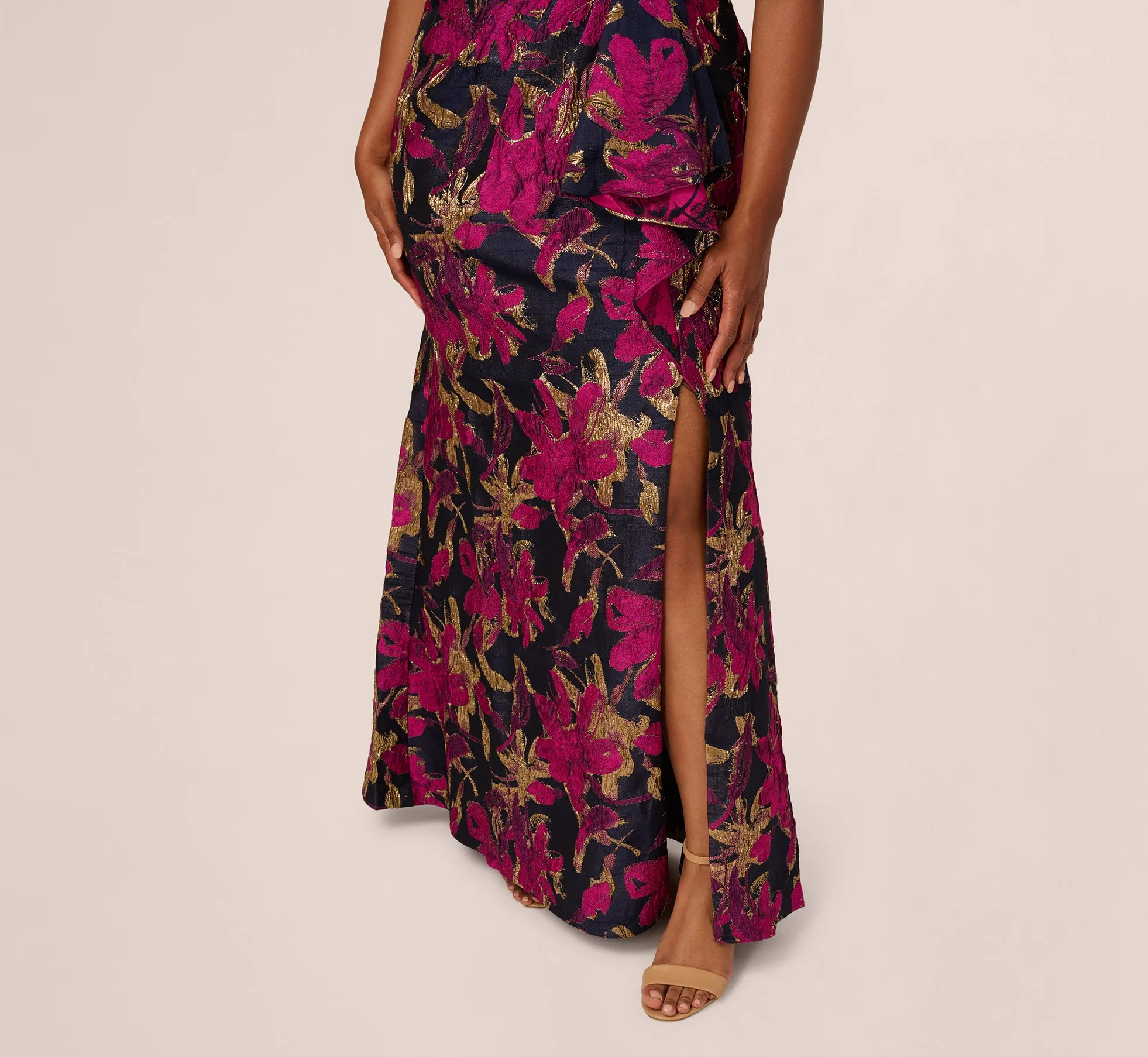 Plus Size One Shoulder Jacquard Dress In Navy Pink sold by Adrianna Papell product image thumbnail 3