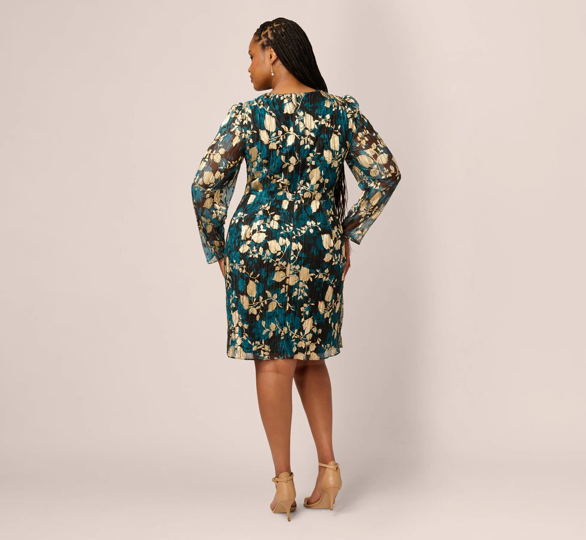 Plus Size Crinkle Foil Wrap Dress In Teal Sapphire Gold sold by Adrianna Papell product image thumbnail 5