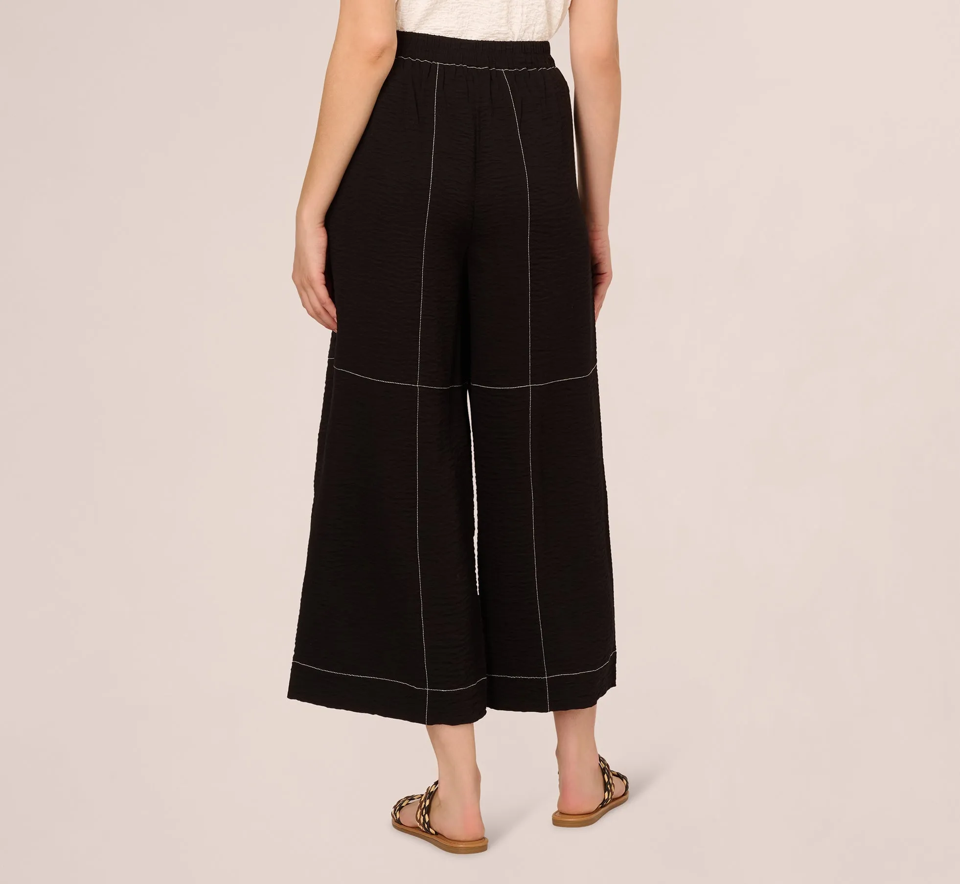 Contrast Stitching Crinkle Midi Pant In Black Ivory sold by Adrianna Papell product image thumbnail 5