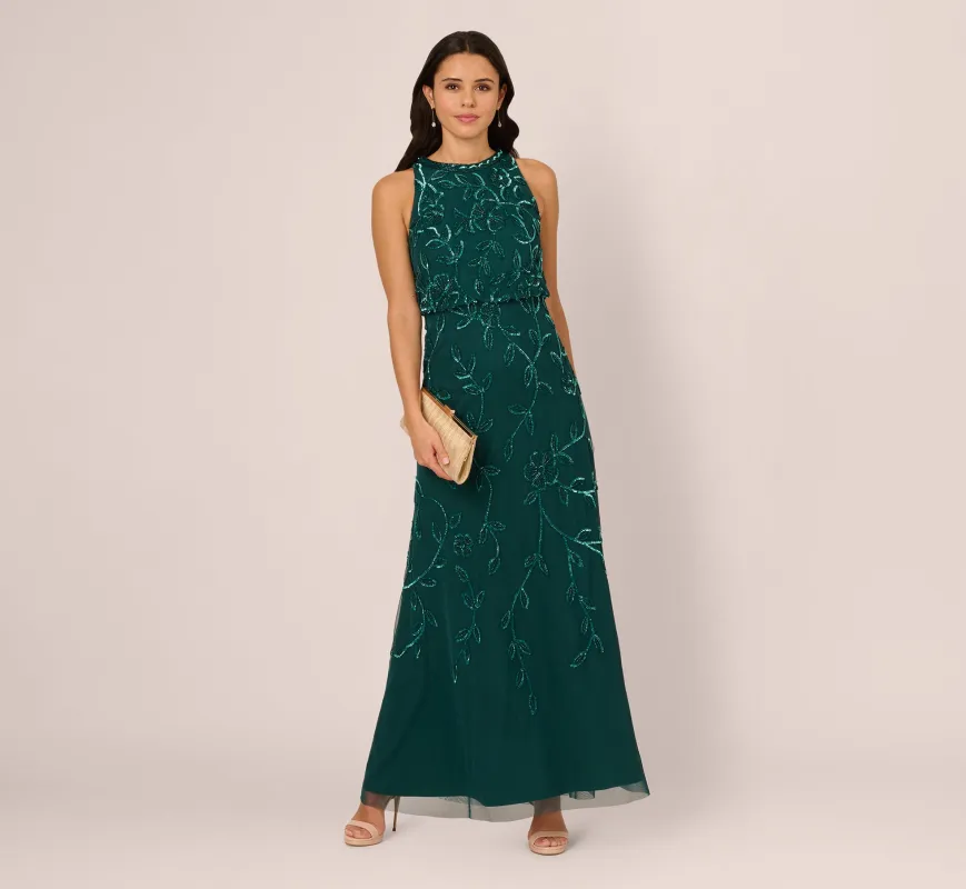 Sleeveless Blouson Mermaid Gown With Jasmine Beading In Gem Green sold by Adrianna Papell