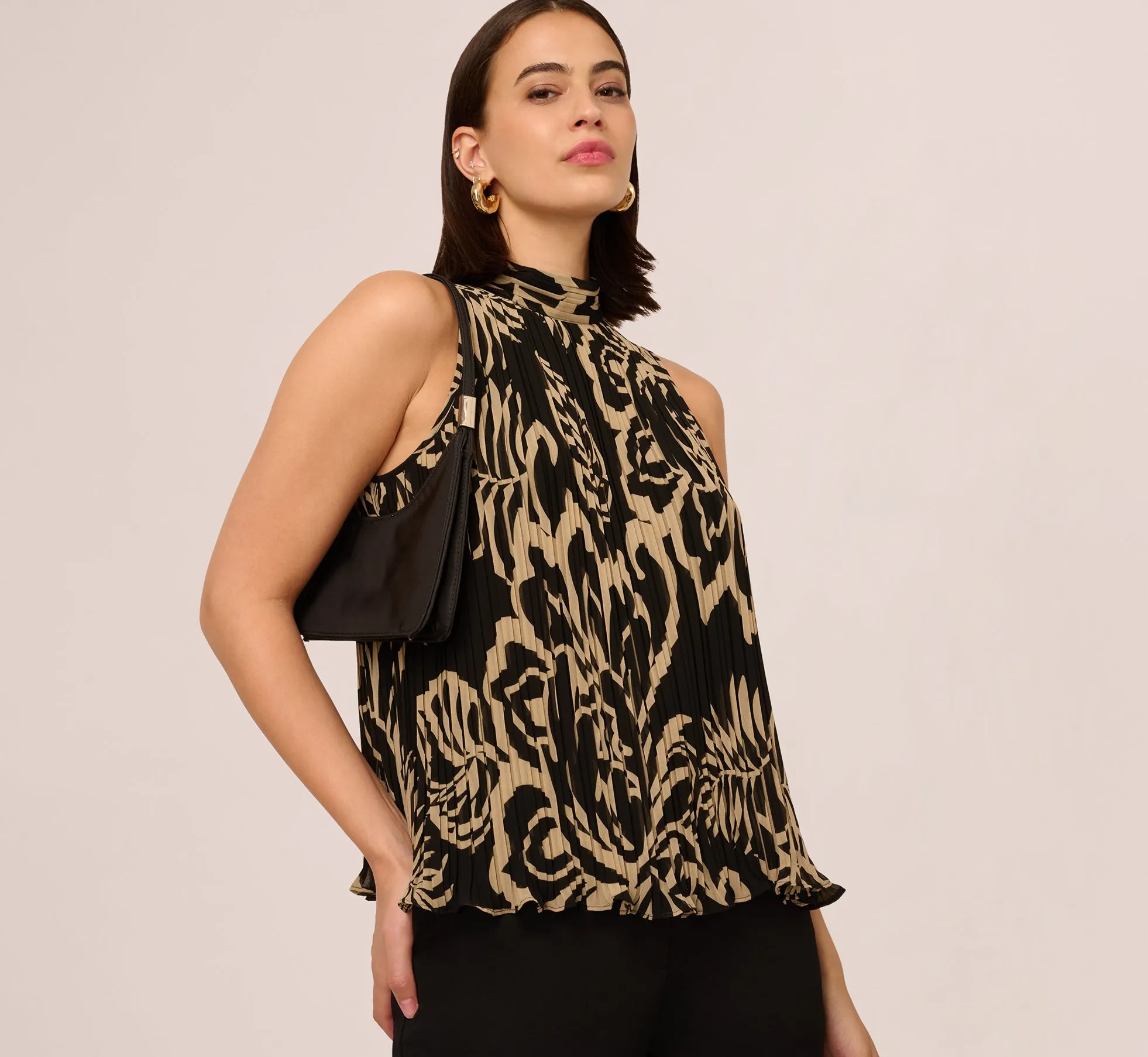 Pleated Floral Halter Top In Black Ornate Floral sold by Adrianna Papell