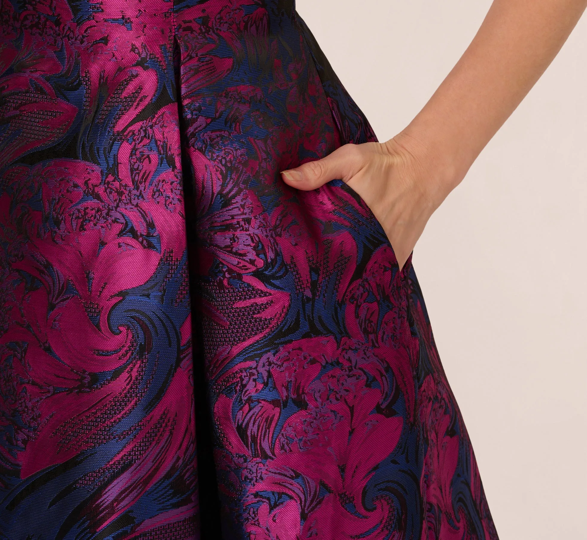 Floral Jacquard Short Dress With Envelope Back In Navy Orchid sold by Adrianna Papell product image thumbnail 4