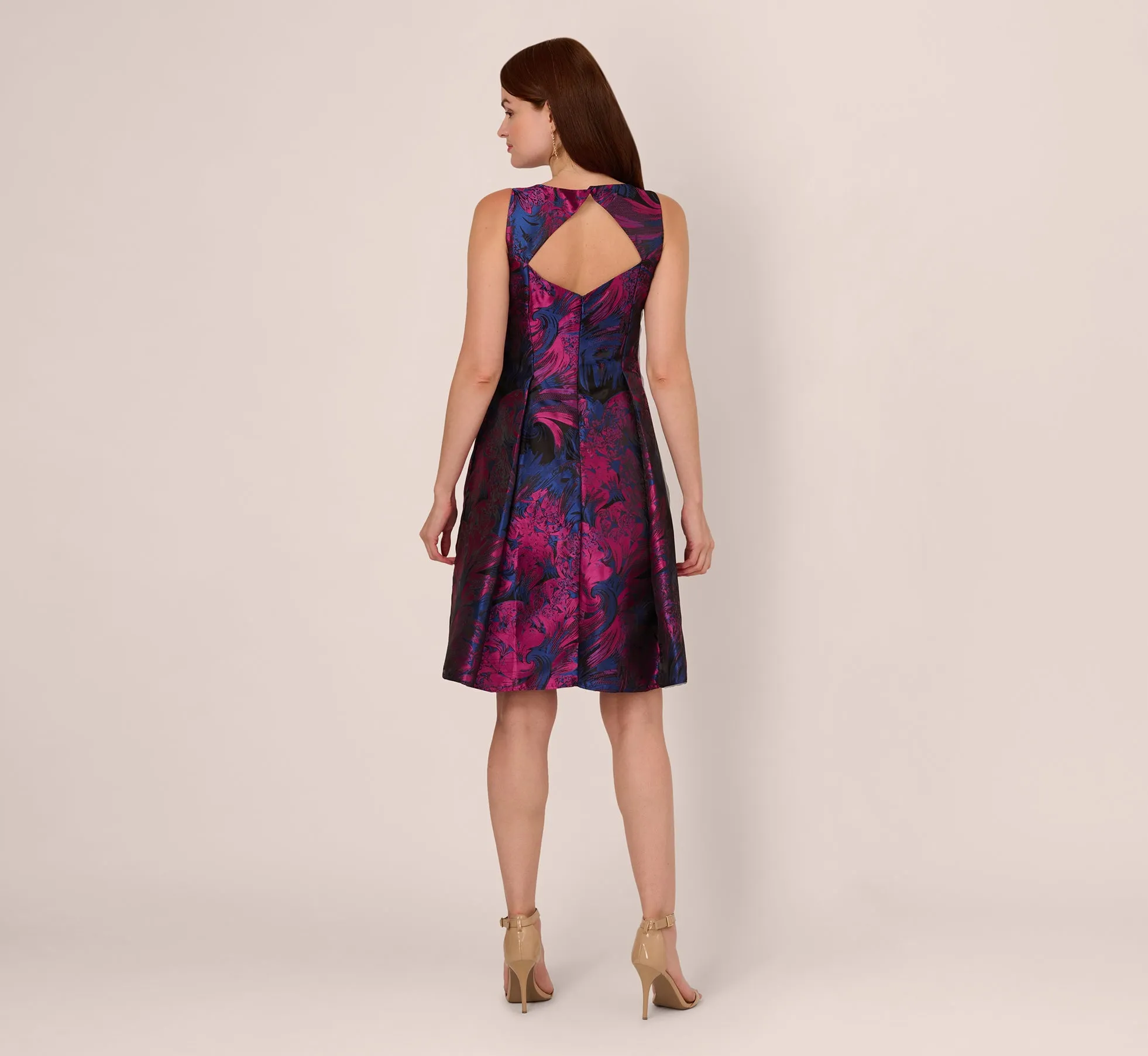 Floral Jacquard Short Dress With Envelope Back In Navy Orchid sold by Adrianna Papell product image thumbnail 5