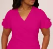 Plus Size Crepe Faux Wrap Sheath Dress With Floral Accent Short Sleeves In Pink Flambe sold by Adrianna Papell