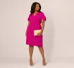 Plus Size Crepe Faux Wrap Sheath Dress With Floral Accent Short Sleeves In Pink Flambe sold by Adrianna Papell