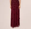 Velvet Floral Beaded Gown With Sheer Tank Straps In Mahogany sold by Adrianna Papell