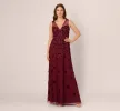 Velvet Floral Beaded Gown With Sheer Tank Straps In Mahogany sold by Adrianna Papell