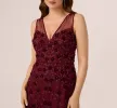 Velvet Floral Beaded Gown With Sheer Tank Straps In Mahogany sold by Adrianna Papell