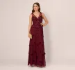 Velvet Floral Beaded Gown With Sheer Tank Straps In Mahogany sold by Adrianna Papell
