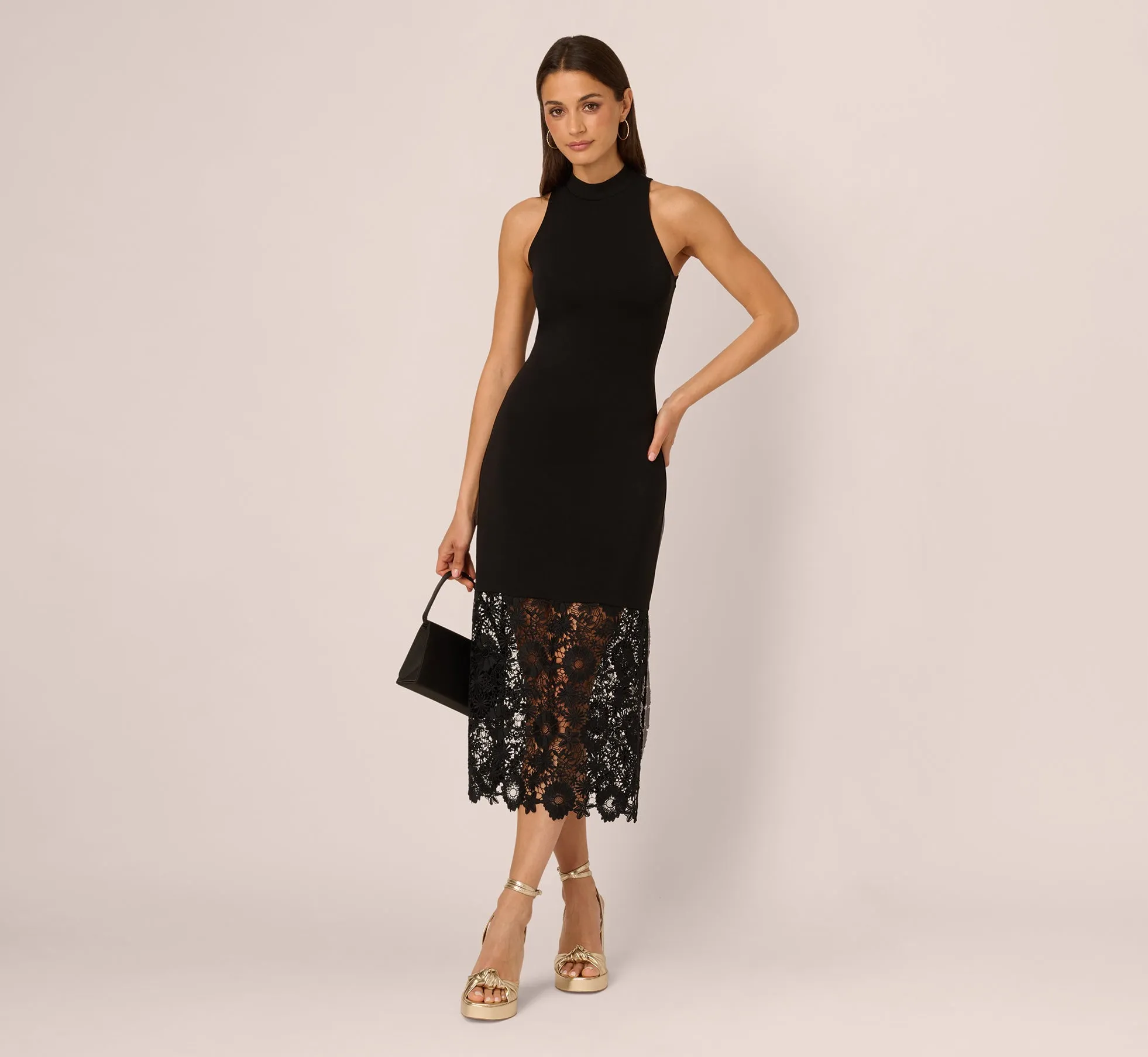 Sleeveless Lace Hem Midi Sheath Dress In Black sold by Adrianna Papell