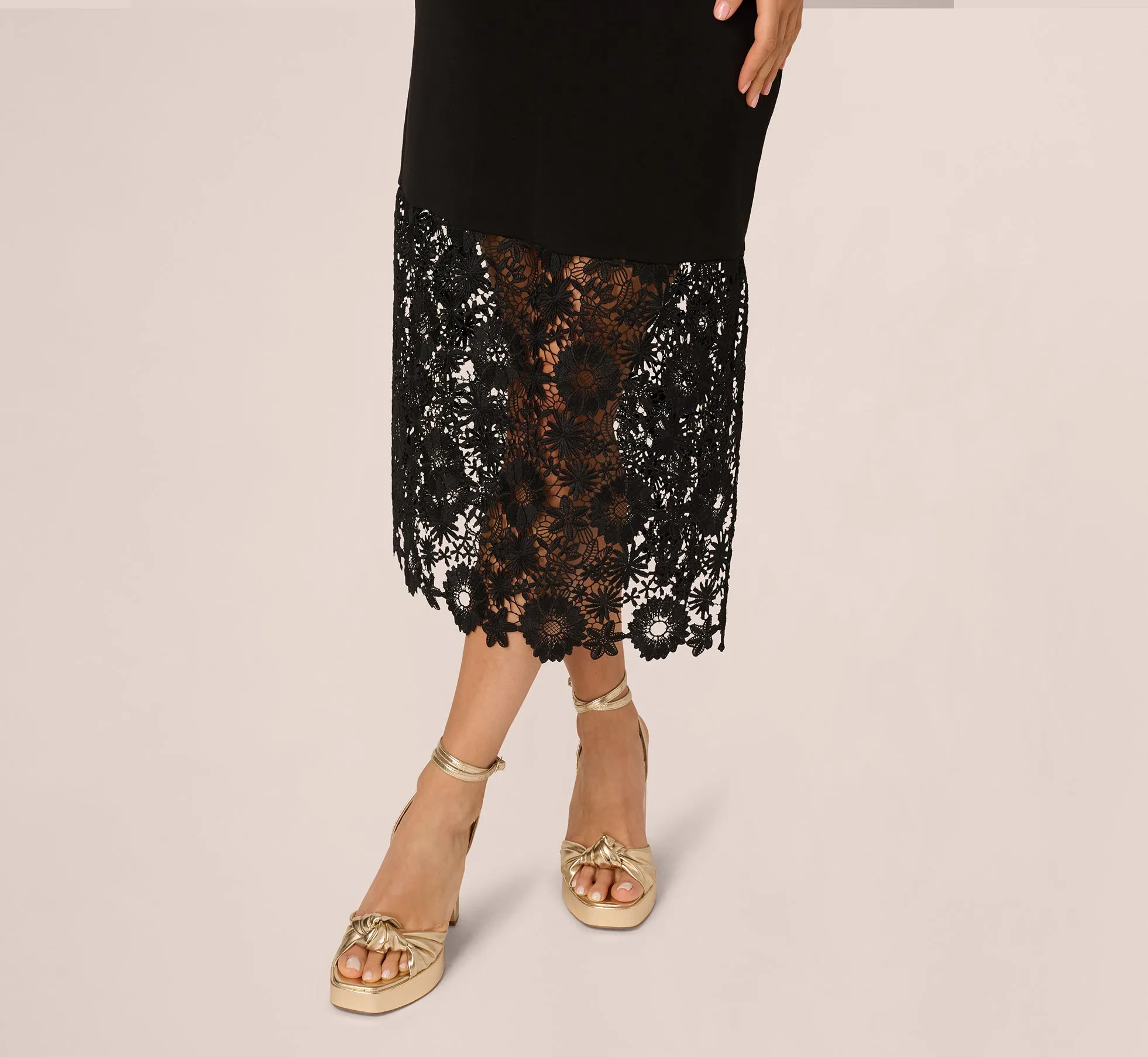 Sleeveless Lace Hem Midi Sheath Dress In Black sold by Adrianna Papell product image thumbnail 3