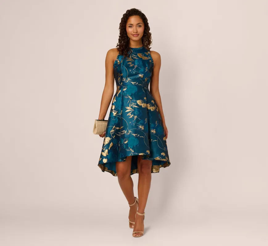 Sleeveless Metallic Vine Jacquard Midi Dress In Teal Sapphire Gold sold by Adrianna Papell