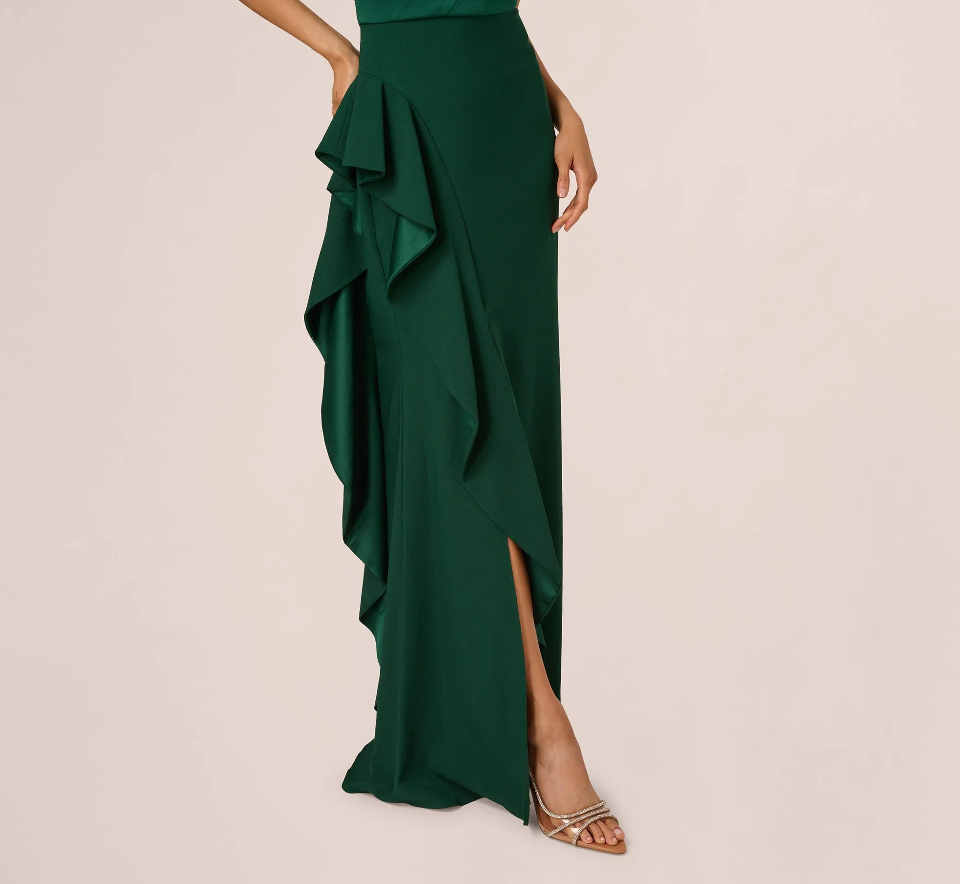 One-Shoulder Long Satin Crepe Mermaid Gown In Deep Forest sold by Adrianna Papell product image thumbnail 4