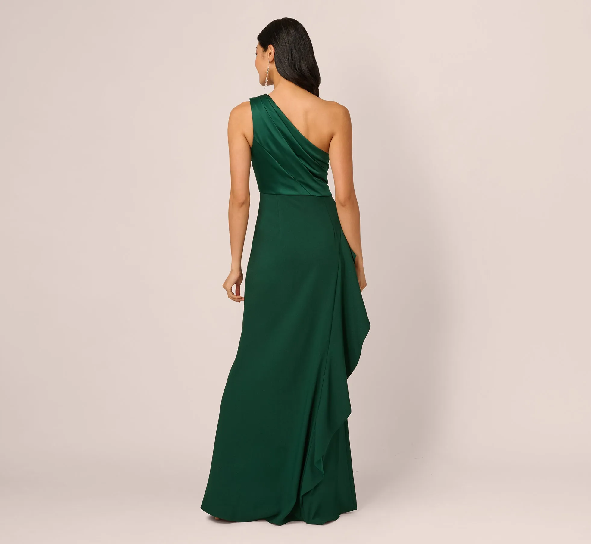One-Shoulder Long Satin Crepe Mermaid Gown In Deep Forest sold by Adrianna Papell product image thumbnail 5