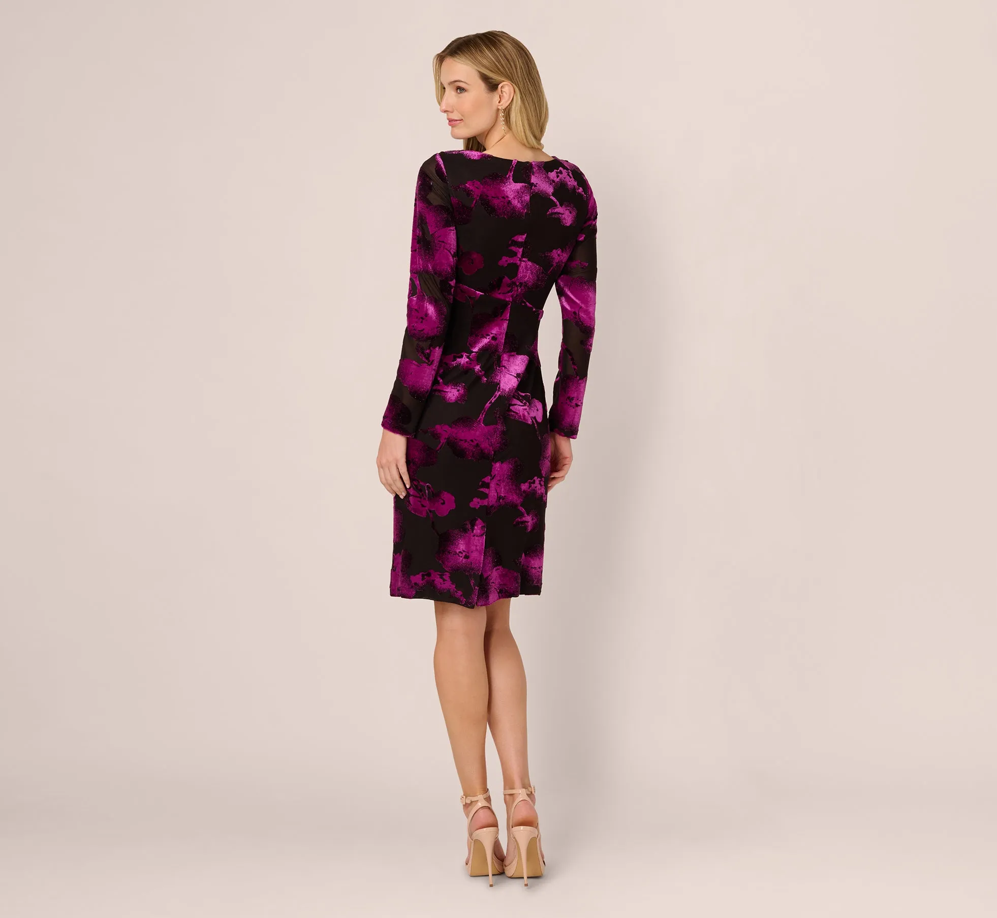 Long Sleeve Floral Burnout Sheath Dress In Black Violet sold by Adrianna Papell product image thumbnail 5