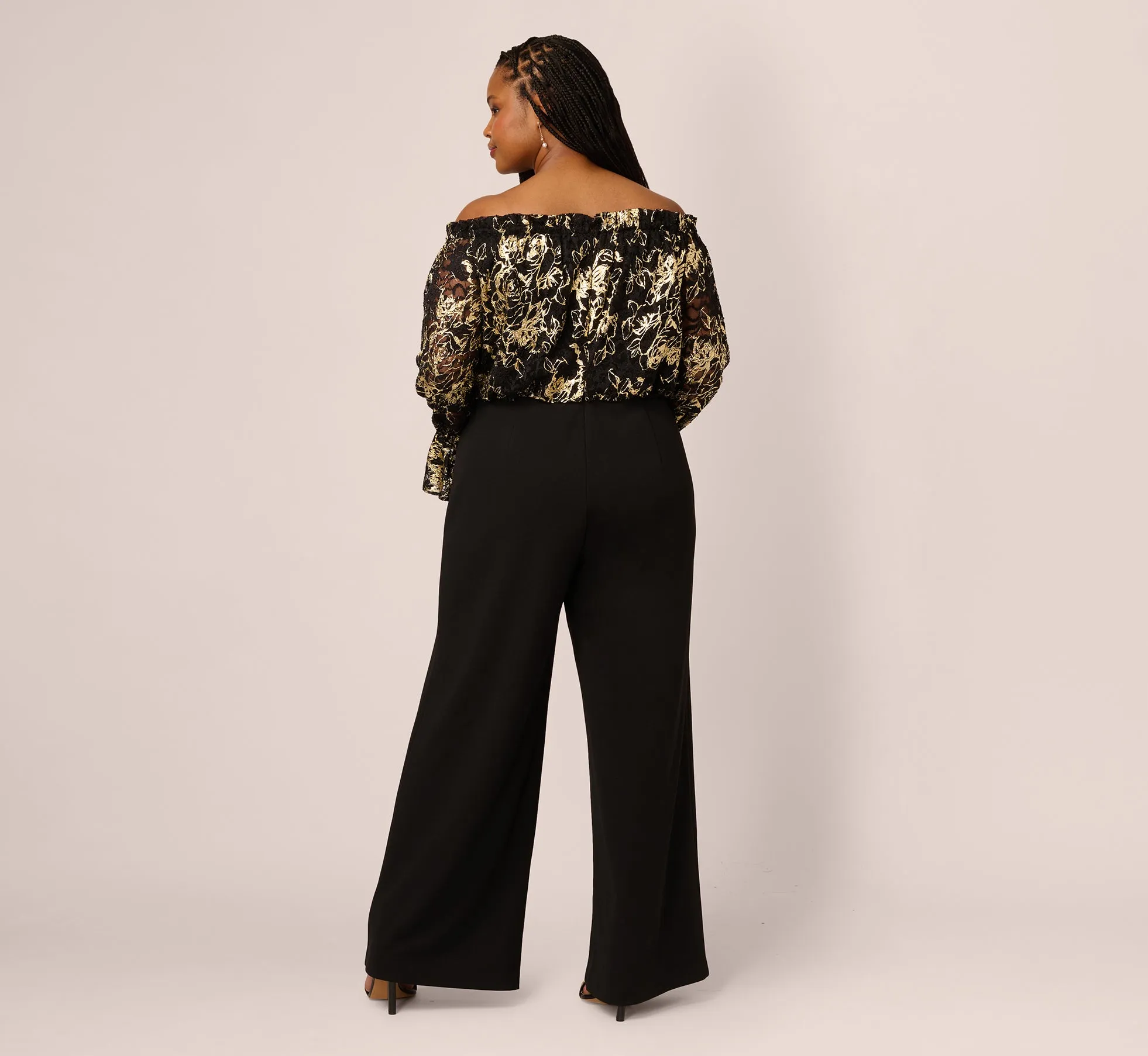 Plus Size Lace And Crepe Jumpsuit In Black Gold sold by Adrianna Papell product image thumbnail 5