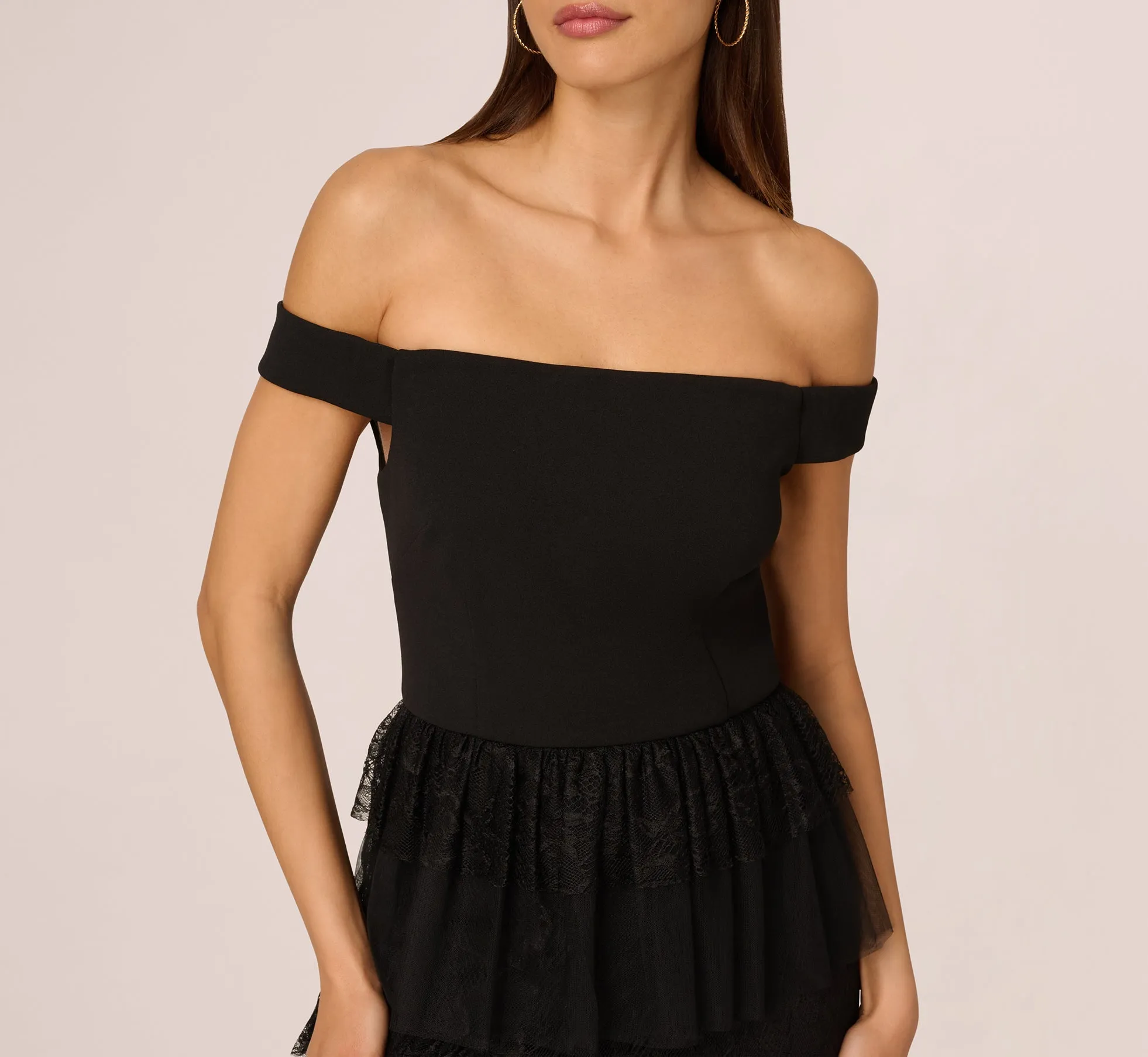 Off Shoulder Lace Ruffle Combo Gown In Black sold by Adrianna Papell product image thumbnail 3