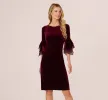 Velvet Sheath Dress With Tiered Three Quarter Sleeves In Bordeaux sold by Adrianna Papell