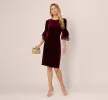 Velvet Sheath Dress With Tiered Three Quarter Sleeves In Bordeaux sold by Adrianna Papell