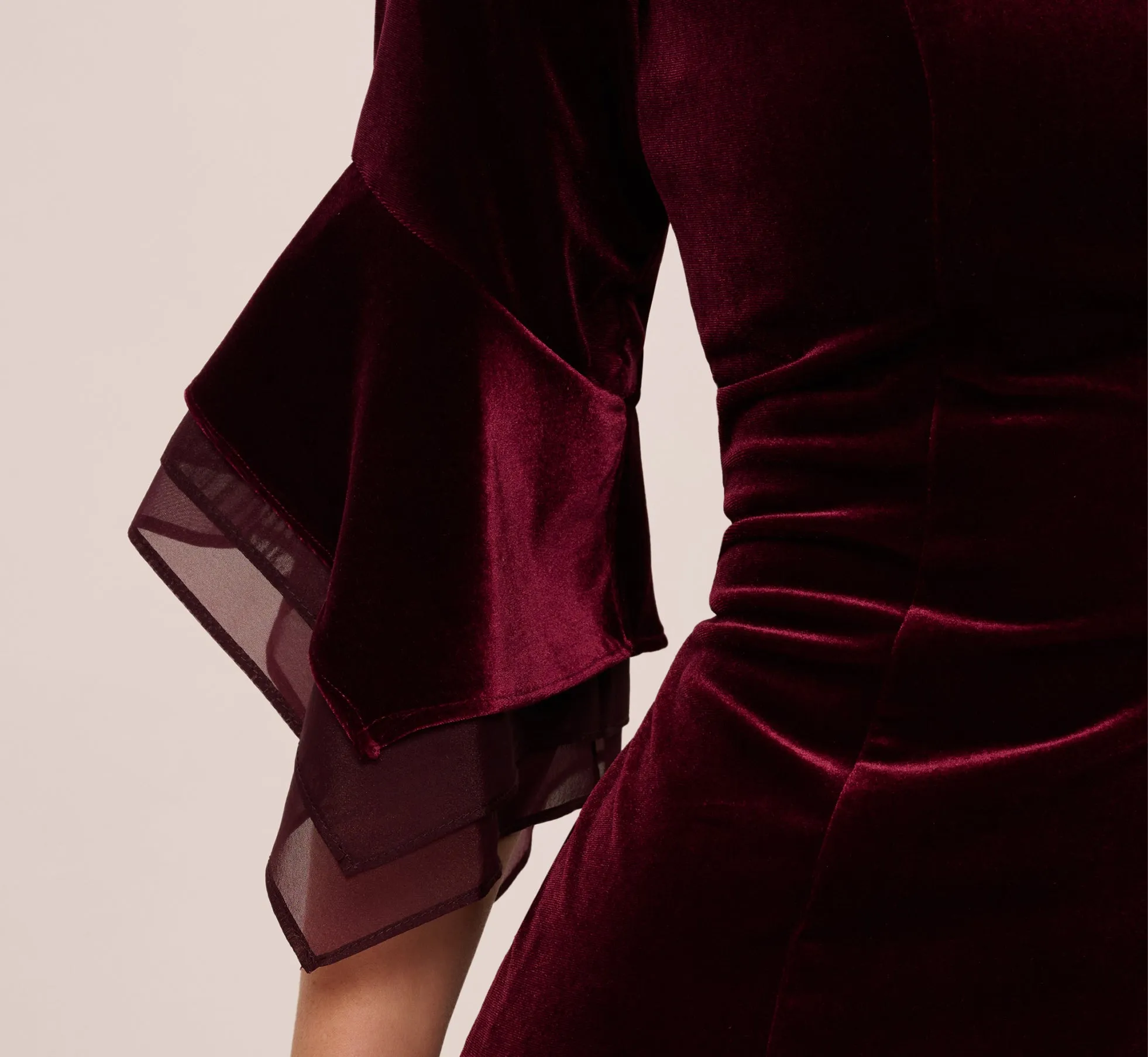 Velvet Sheath Dress With Tiered Three Quarter Sleeves In Bordeaux sold by Adrianna Papell product image thumbnail 4