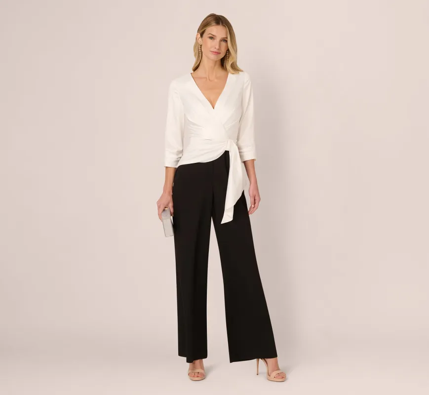 Three Quarter Sleeve Draped Combo Jumpsuit In Ivory Black made by Adrianna Papell