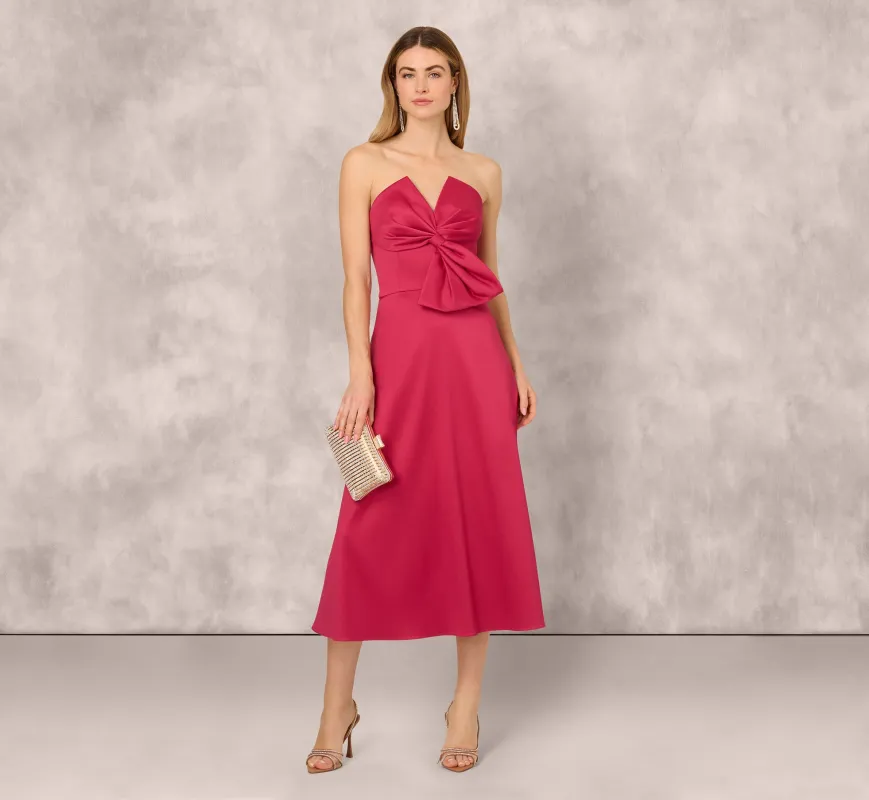 Strapless Bow Front Mikado Midi Dress In Faded Azalea sold by Adrianna Papell
