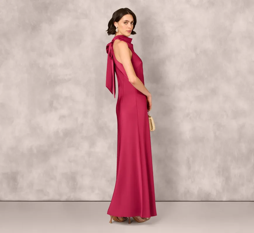 Bias Cut Satin Cowl Halter Gown In Meritage sold by Adrianna Papell