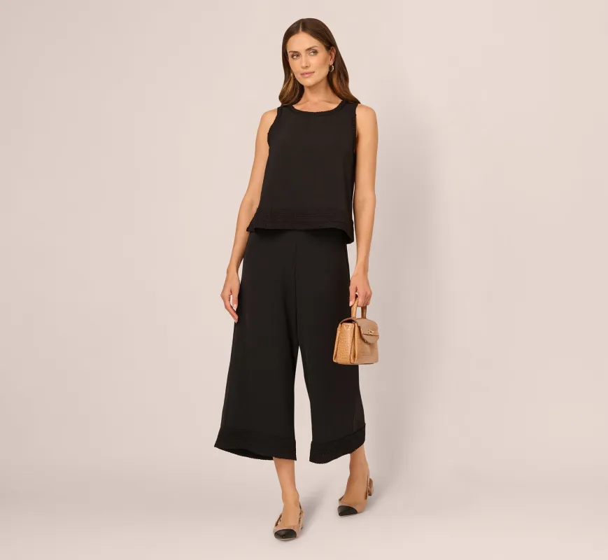 Soutache Trim Cropped Wide Leg Pant In Black sold by Adrianna Papell