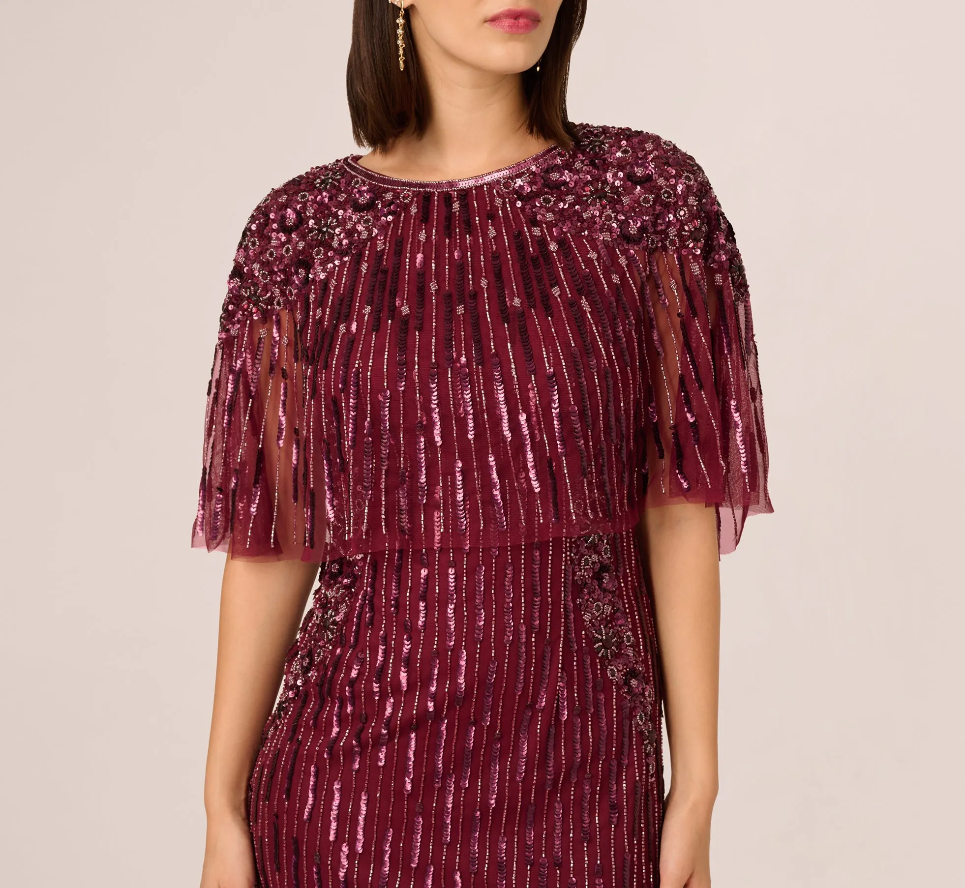 Linear Bead Cape Column Gown In Mahogany sold by Adrianna Papell product image thumbnail 3