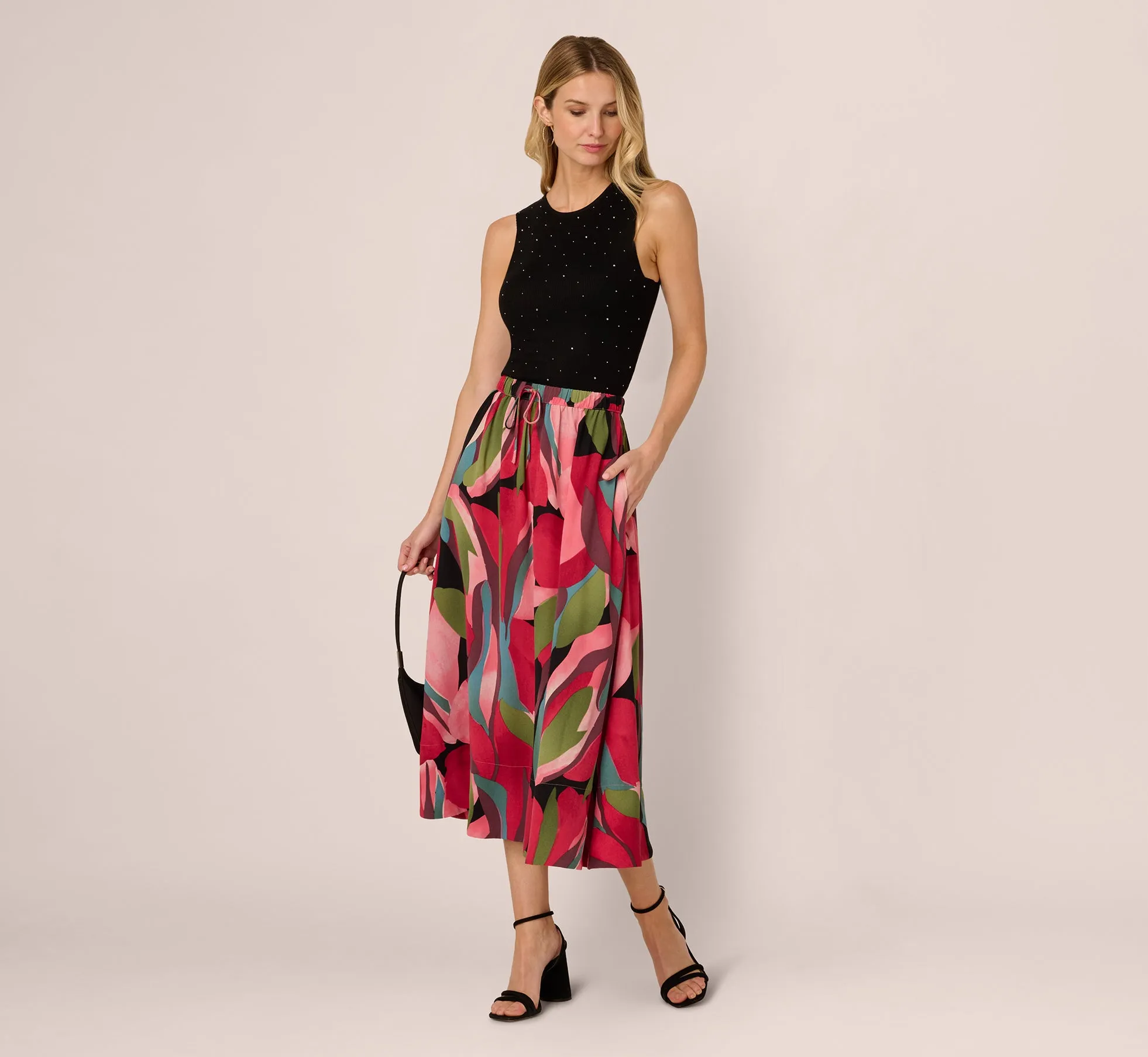 Printed A Line Drawstring Midi Skirt In Mosiac Leaves sold by Adrianna Papell