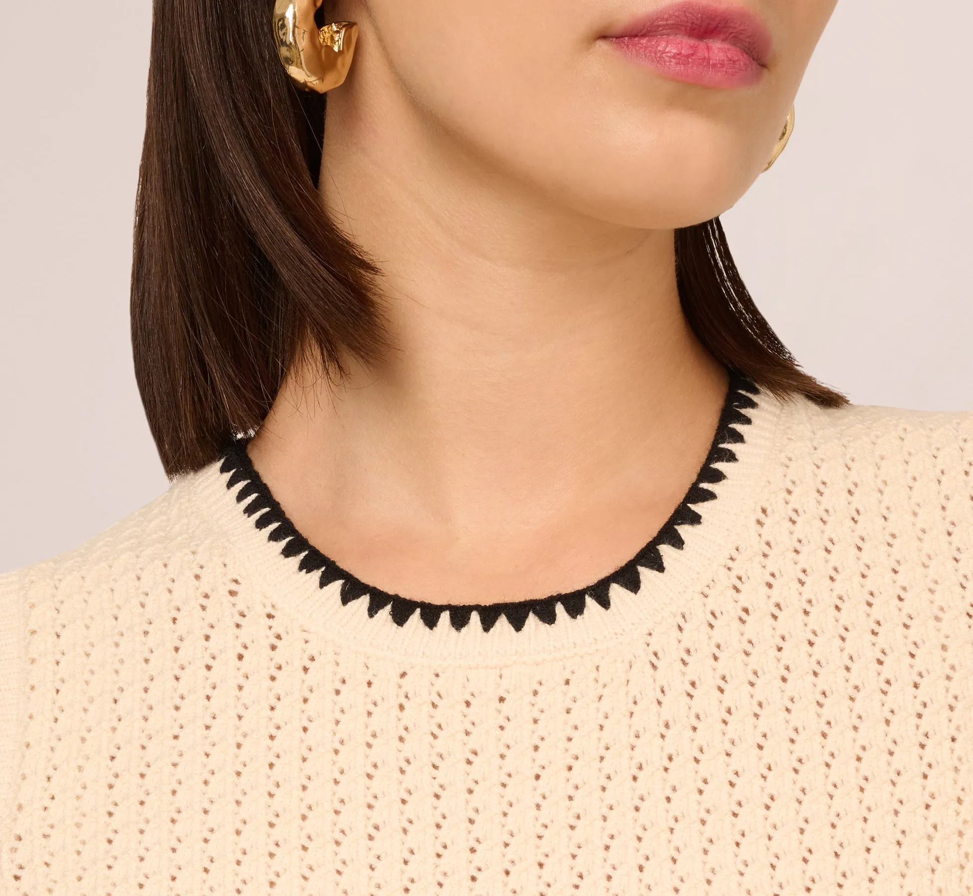 Sleeveless Open Knit Whipstitch Sweater Top In Cream Black sold by Adrianna Papell product image thumbnail 3