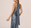 Foiled Mermaid Gown With Halter Neckline In French Blue sold by Adrianna Papell