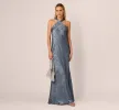 Foiled Mermaid Gown With Halter Neckline In French Blue sold by Adrianna Papell