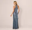 Foiled Mermaid Gown With Halter Neckline In French Blue sold by Adrianna Papell
