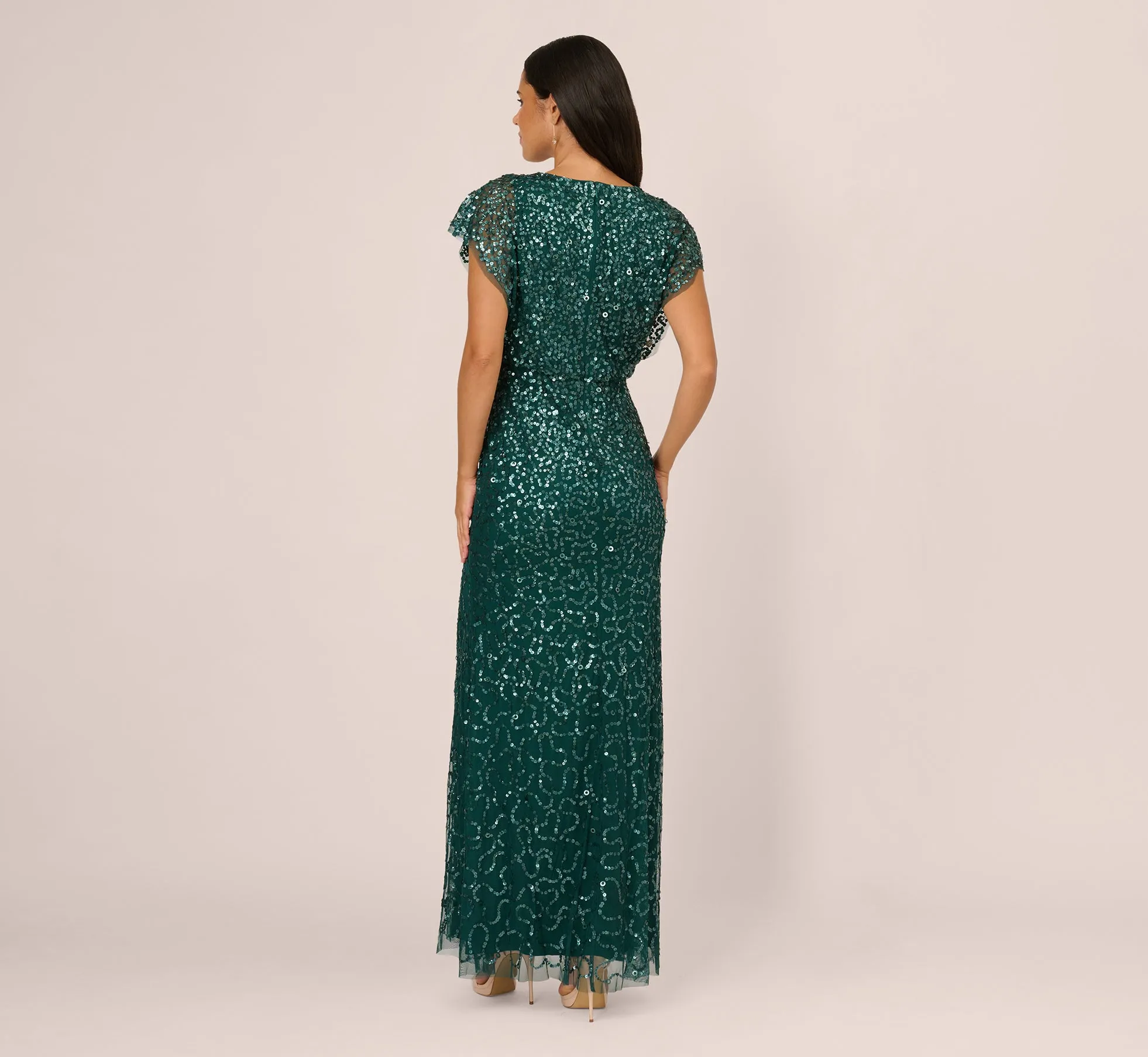 Multicolor Floral Beaded Mermaid Gown With Dolman Sleeves In Gem Green sold by Adrianna Papell product image thumbnail 5