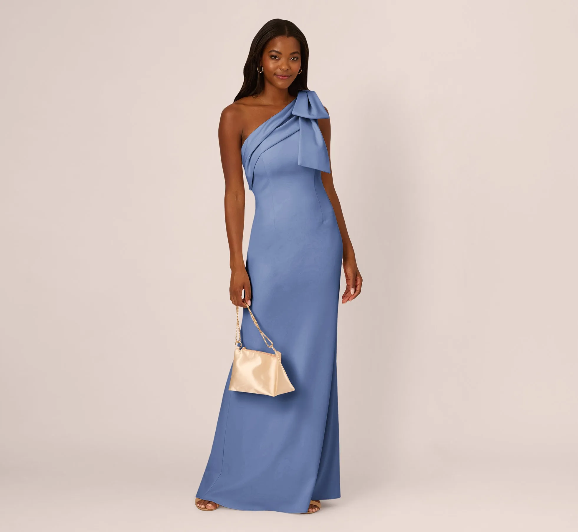 Stretch Crepe One Shoulder Mermaid Gown With Bow Accent In French Blue sold by Adrianna Papell