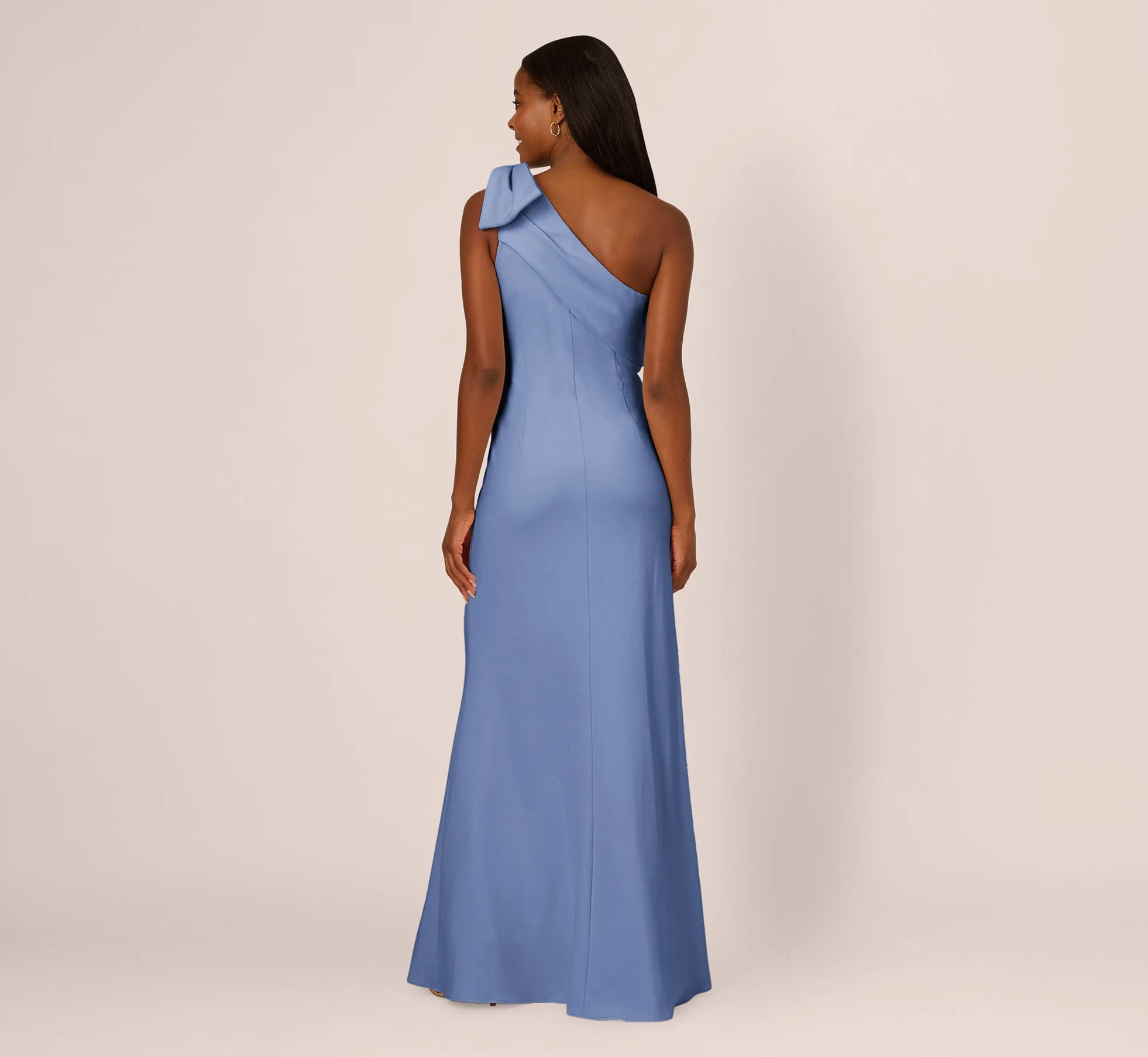 Stretch Crepe One Shoulder Mermaid Gown With Bow Accent In French Blue sold by Adrianna Papell product image thumbnail 5