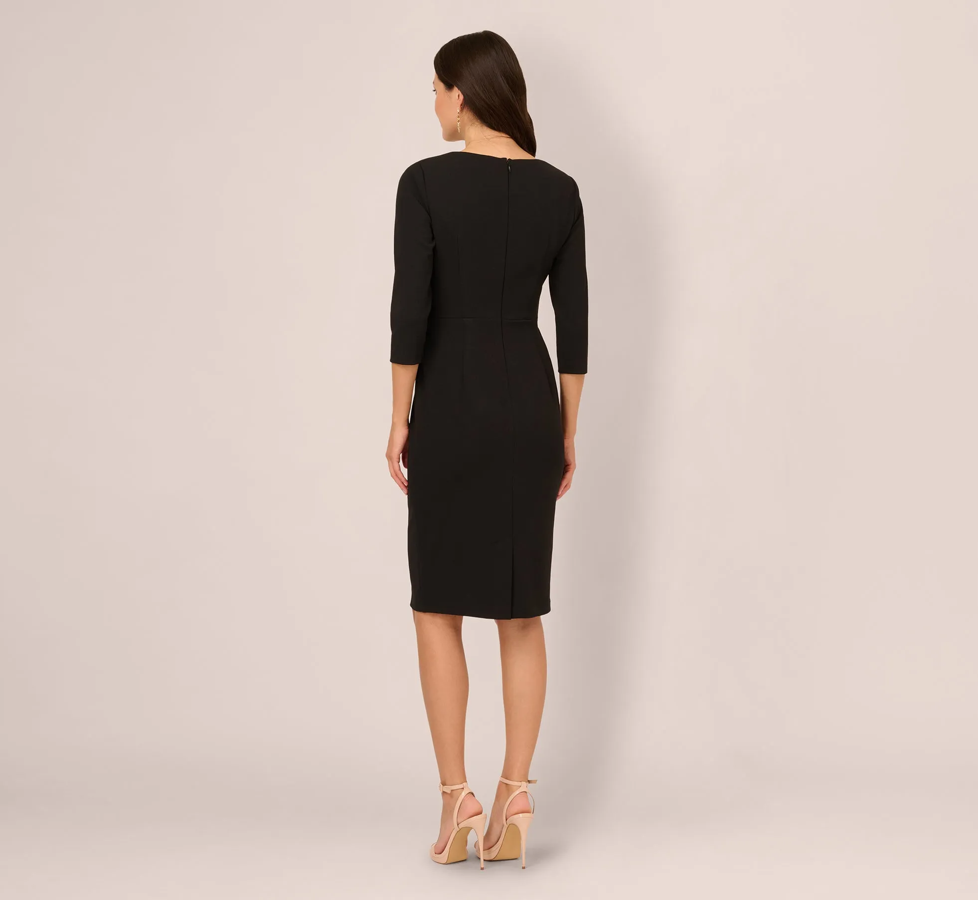 Three Quarter Sleeve Pleated Midi Dress With Tie Waist In Black sold by Adrianna Papell product image thumbnail 5