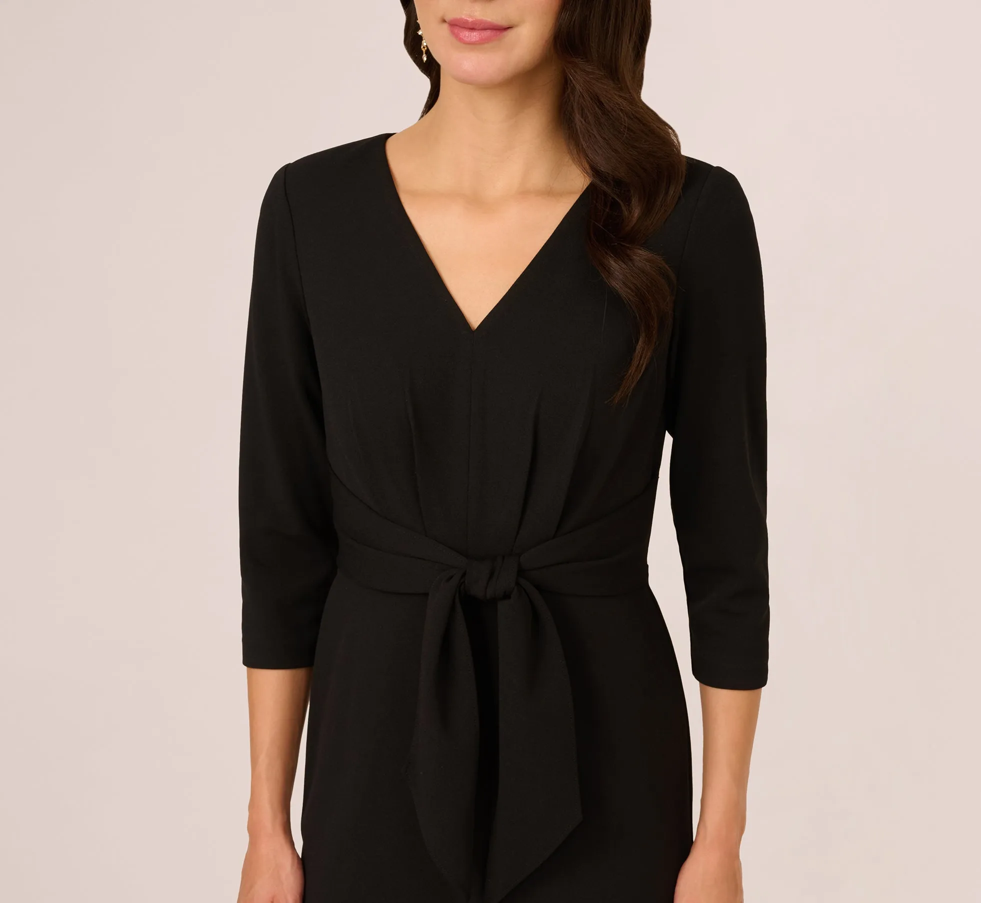 Three Quarter Sleeve Pleated Midi Dress With Tie Waist In Black sold by Adrianna Papell product image thumbnail 3