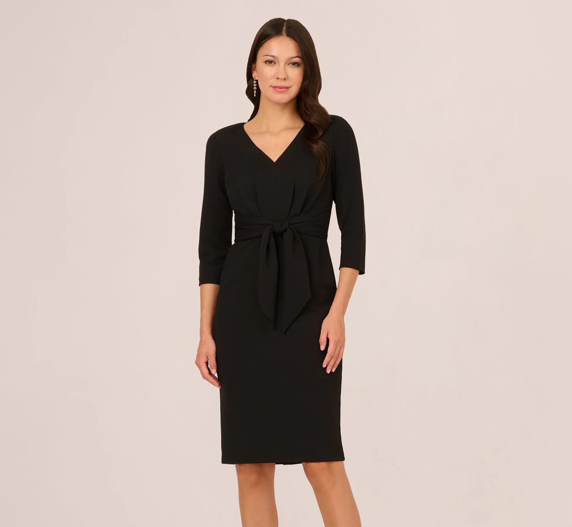 Three Quarter Sleeve Pleated Midi Dress With Tie Waist In Black sold by Adrianna Papell product image thumbnail 2
